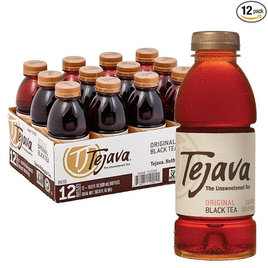 Tejava Original Unsweetened Black Iced Tea, 12 Pack, 16.9oz PET Bottles, Non-GMO, Kosher, No Sugar or Sweeteners, No calories, No Preservatives, Brewed in Small Batches