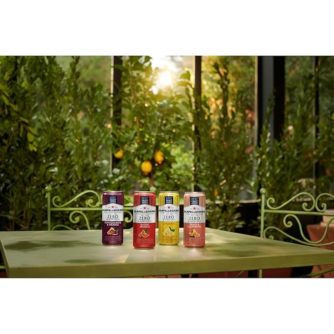Sanpellegrino Zero Grams Added Sugar Sparkling Orange And Blood Orange Beverage, Italian Sparkling Drink, 24 Pack Of 11.15 Fl Oz Cans, San Pellegrino Italian Sparkling Drinks, Low Calorie Sparkling Fruit Beverages