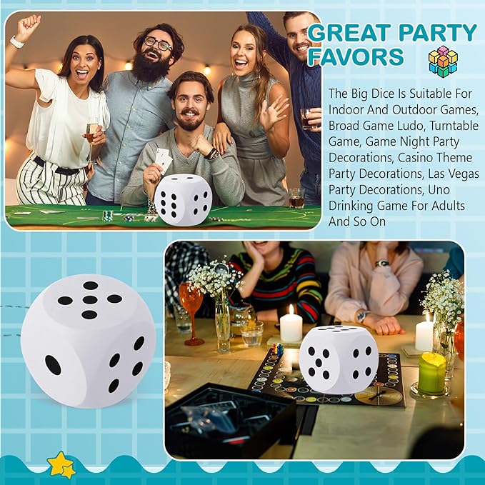 Shappy 6 Inches Foam Dice Fun Filled Large Educational Toy Kawaii Giant Dice Decorative Eva Foam Jumbo Cube Big Square Building Blocks for Game Nights Learning Sessions(White,1 Pc)