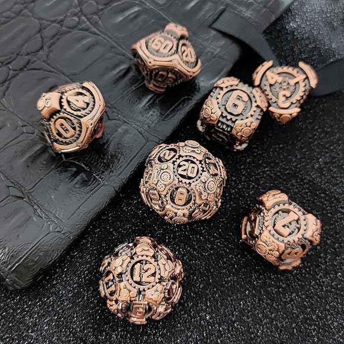 Geakeeper Construct D&D Dice, Metal DND Dice Set, 7Pcs Polyhedral Dragon Metallic D&D Dice with Gift Case for Dungeons and Dragon Game, RPG Role Playing Table Game Gifts (Red Copper)