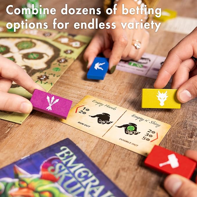 Emerald Skulls | Dice Game with Real-time Betting | Push Your Luck Strategy Board Game | Fast Action Casino-style Group Play | Family Game for 1-6 Players, Ages 14+, 30-45 Minutes