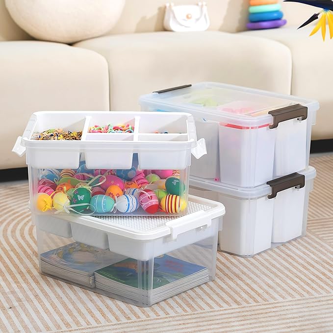 Citylife 17 QT Plastic Storage Bins Clear Storage Box with Lids Multipurpose Stackable Storage Containers for Organizing Tool, Craft, Crayon, 4 Packs