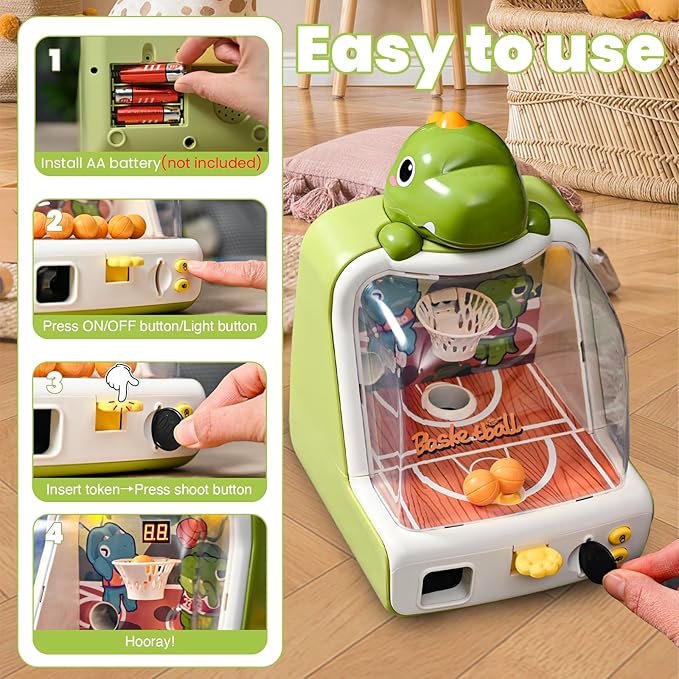 Tabletop Basketball Game for Kids,Basketball Shooting Game,Dinosaur Desktop Games Interactive Coin-Op Arcade Electronic Toys for Toddler Light&Sound Indoor Sports Toy Birthday Gifts for Boys Girls 3+