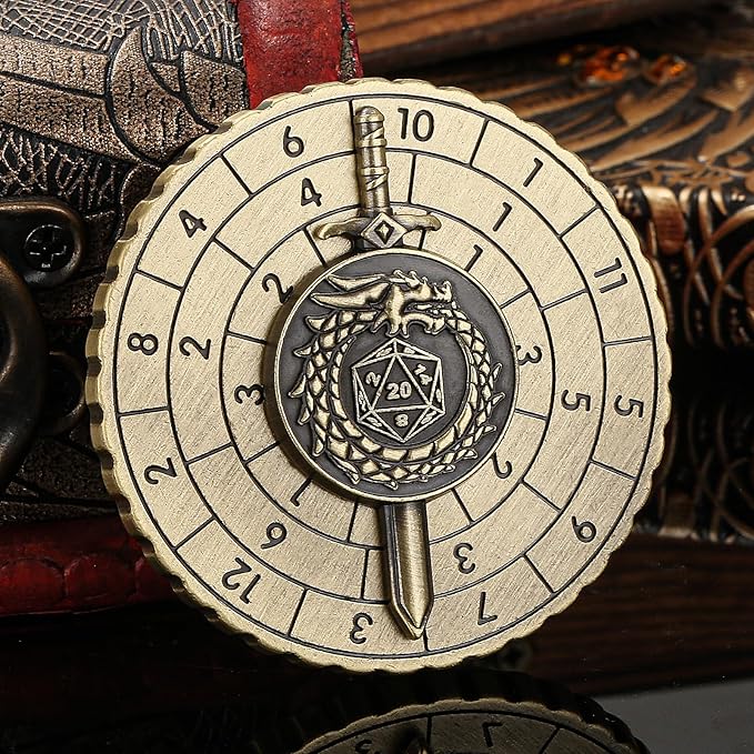 Spinner DND Dice, 7-in-1 Dragon Sword Metallic D&D Dice, Dragon Roulette Dice Spinner for DND Dice Set, DND Gifts with Gift Box, Role Playing Board Game Accessories, DND Dice Set Gifts, Bronze