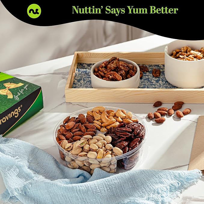 NUT CRAVINGS - Mixed Nuts Gift Basket in Green Gold Box (4 Assortments) Food Arrangement, Healthy Snack Care Package, Kosher