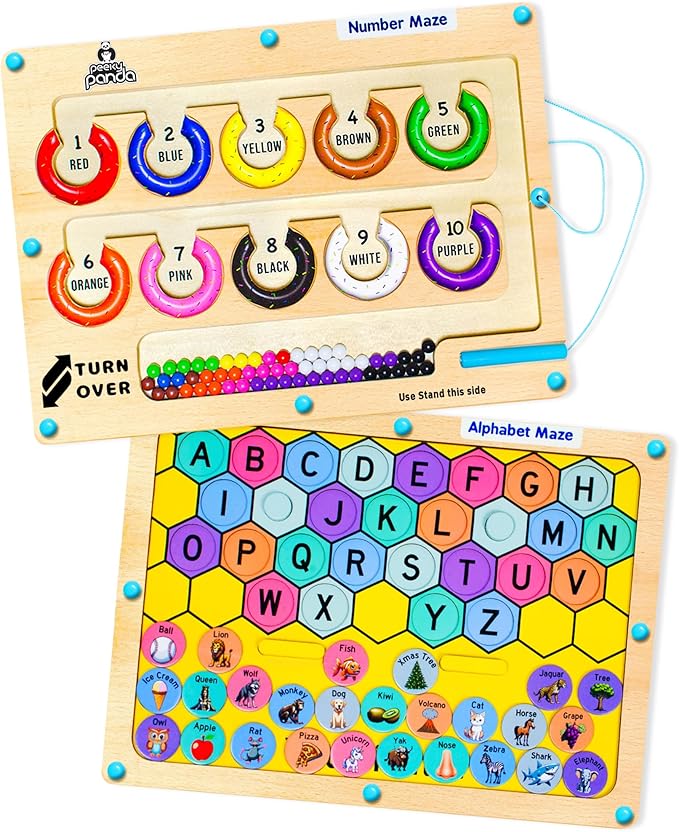 2 in 1 Double Side Magnetic Color and Number Maze, Montessori Alphabet Maze Board Toddlers toys for 3+ years old, Magnet Puzzle Learning Counting Color Matching Toy Gifts for kids Girls Boys