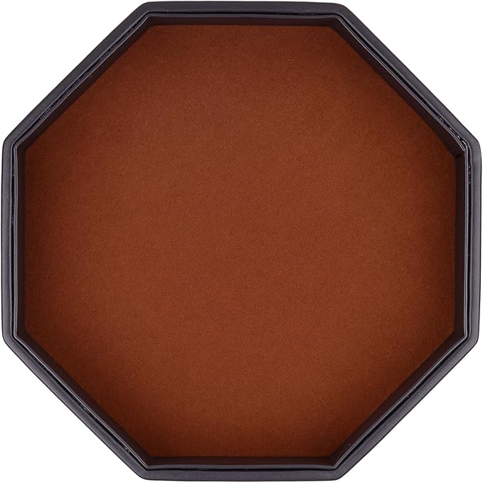Dice Rolling Tray, Felt Lined PU Leather Octagon Dice Tray for Dungeon Crawler Games, Coffee