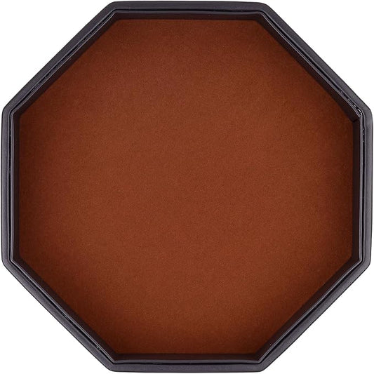 Dice Rolling Tray, Felt Lined PU Leather Octagon Dice Tray for Dungeon Crawler Games, Coffee
