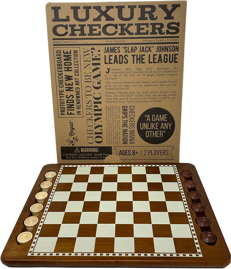 Regal Games Luxury Checkers Board Game for Adults & Kids - Classic Wooden Board Game Set with 24 Checkers Pieces - Travel and Portable Table Games (Ages 8+)