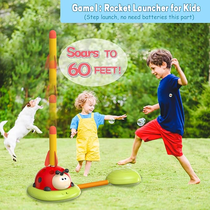 Engfa 3 in 1 Musical Jump, Toss Ring Game and Stomping Launch Rocket Launcher for Kids Toys for Girls Boys 3-5, Sports & Outdoors Toy for Ages 5-7 with Remote Control Outside Toys for Kids Ages 4-8