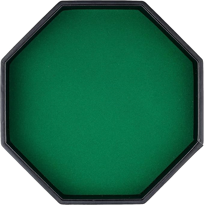 Dice Rolling Tray, Green Felt Lined PU Leather Octagon Dice Tray for Dungeon Crawler Games