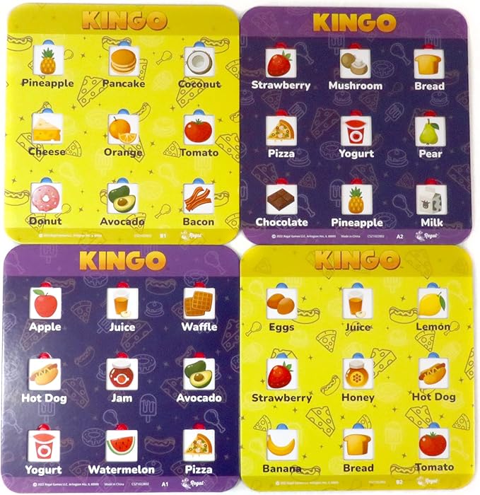 Regal Games Kingo Foods Edition Bingo Game for Kids - Fun Educational Learning for Preschool & Kindergarten - Phonics, Vocabulary Builder & Sight Word Game for Classroom & Home