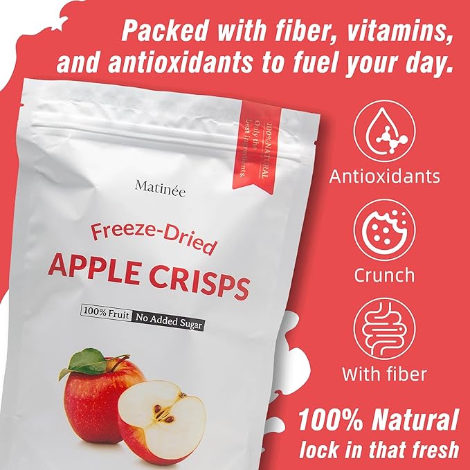 MATINÉE Freeze Dried Apple, Dehydrated Fruit, Dried Fruit Snack for Baking, Yogurt & Kids Treats-Vegan, Non-GMO, Preservative Free, 1.2oz, 34g (Pack of 4 Bag)