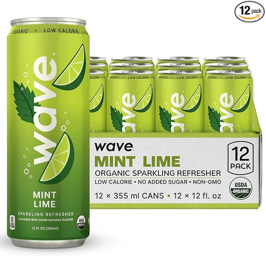 WAVE Sparkling Refreshers | Sparkling Juice | Organic Hydration | Low Calorie Drink | Lightly Carbonated Soda Alternative | No Added Sugar, Preservatives or Artificial Ingredients | Mint Lime | 12 Pk