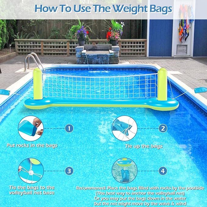 Jasonwell Pool Toys Games Set - 3 in 1 Pool Volleyball Net Basketball Hoop Ring Toss Game Inflatable Floats Water Floating Volleyball Swimming Pools Party Game Accessories Toy Gift Kids Teens Adults