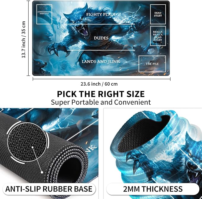 Playmat with Zones for MTG Card Game Playing, Game Mats Tabletop Magic Play Mat 24"x14" Commander Deck Gaming Desk Duel Mat Card Gameplay Mats for Beginner, Feral Wolf Werewolf