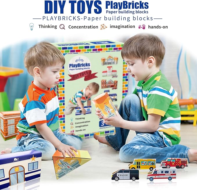 Cardboard Building Blocks, 31 Pack for Kids Jumbo With 5 Building Designs, Thick Pretend Brick Blocks for Building and Stacking Game