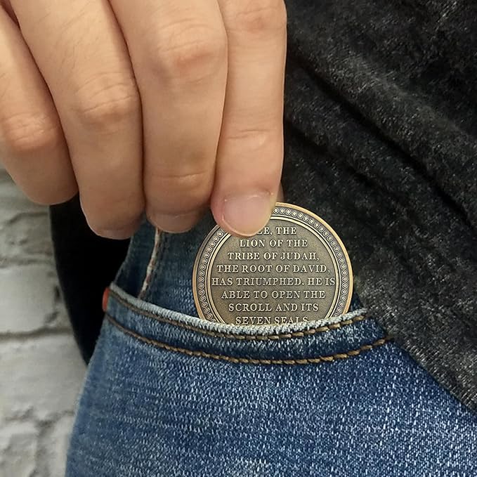 Walking Jesus Lion Religious Coin | Inspirational Bible Verse Medallion | Faith-Based Gifts for Spiritual Encouragement for Men & Women