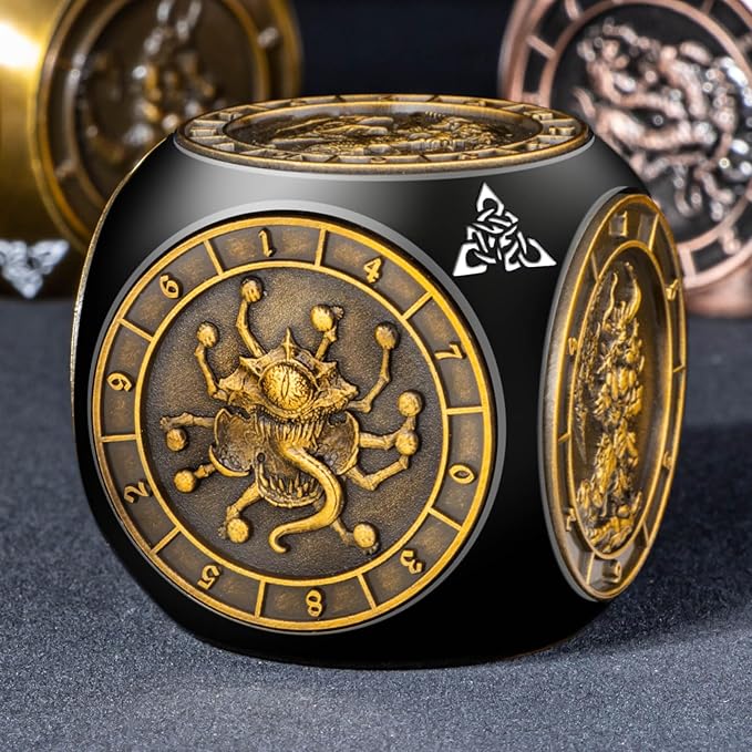 7 in 1 Spinner DND Dice Set D&D, Metal D and D Dice with Gift Box, Dungeons Dragons Role Playing Dice, Black Gold