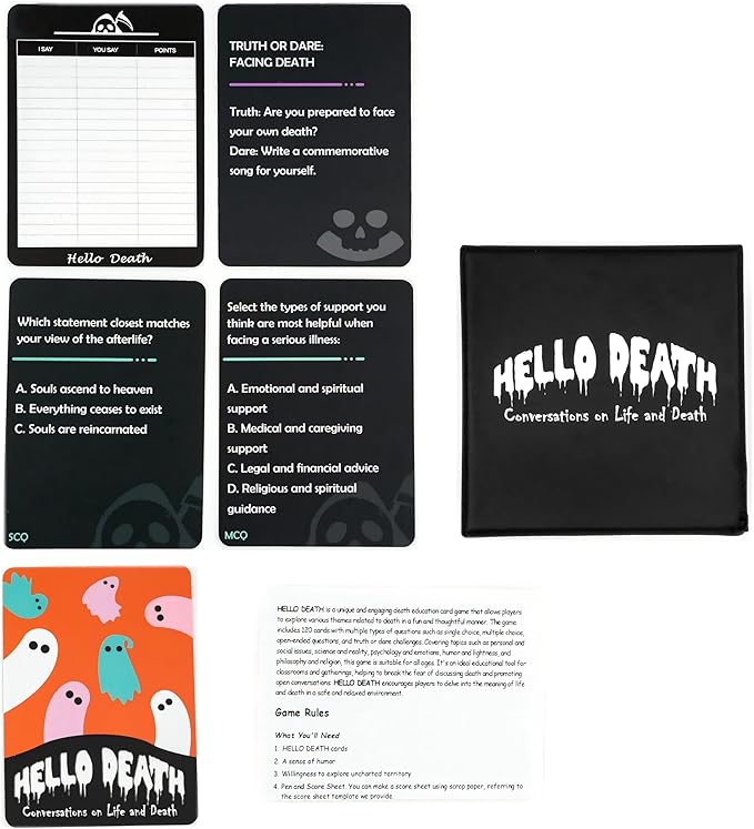 HELLO DEATH Card Game: 120 Cards to Inspire Deep and Fun Conversations About Life and Death – A Great Choice for Families, Couples, Parties, and Game Nights; Ideal as Funny Gifts or Adult Card Games