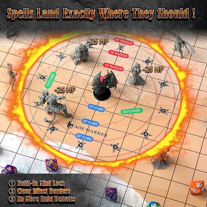 D&D 5e Damage Template with 1" Center Hole - 30' Cube/Cone Acrylic AOE Measurer, RPG Alignment Tool for Precise Spell Casting, Tabletop Gaming Accessories & DM Gifts, Tools for Dungeons and Dragons