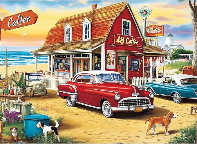 500 Pieces Landscape Puzzles for Adults, Coffee Shop Puzzle for Adults Children, OceanPuzzle 500 Pieces, Gift for Birthday, Home Decor, Fun for Family Entertainment(20.5 * 15 in)