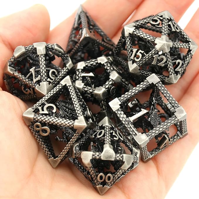 D&D Dice, Dungeons and Dragons Dice Metal Dice Set Polyhedral Hollow Role Playing D and D Starter Dice for RPG MTG Table Board Games Pathfinder Warhammer Shadowrun Yahtzee (3D Sliver)