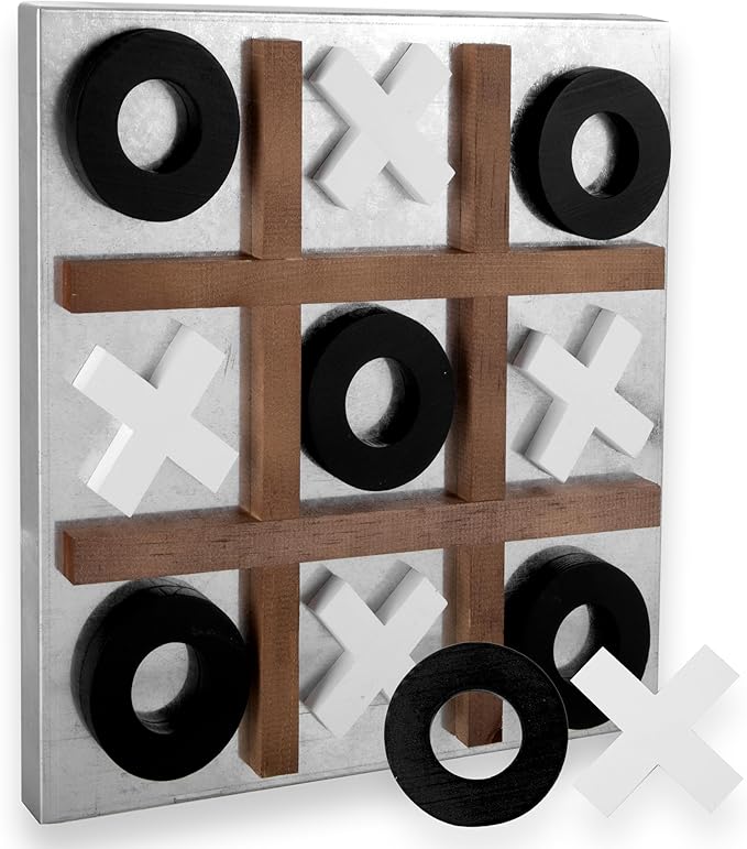 Play Platoon Metal & Wood Magnetic Tic Tac Toe Wall Mounted Games - 13.5 Inch Table Top Playroom Decor or Wall Mounted Room Decor - Rustic Board Game, Room Accessories