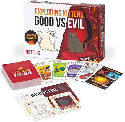 Exploding Kittens Good vs. Evil - 2-5 Players - Ages 7+ - Inspired by Netflix Show - High Stakes Family Card Game - Ideal for Party, Family Night - Animated Netflix Show