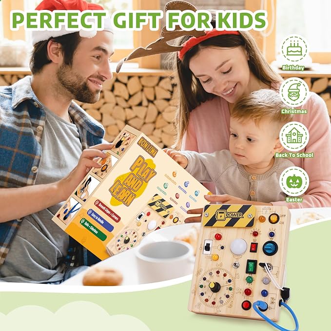 Montessori Busy Board,Montessori Toys for 1-3 Years Old,Baby Sensory Board,Preschool Learning Activities,Wooden Toys for Toddler,Christmas & Birthday Gift for Boys & Girls