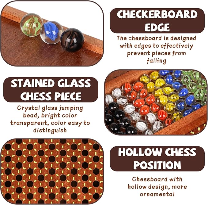 Luxurious Large 15-Inch Chinese Checkers Set - Premium Wooden Board Game for Adults and Kids with 72 Vibrant Glass Marbles, Dual-Sided Storage Drawer - Perfect for Family Strategic Game Fun Collectors