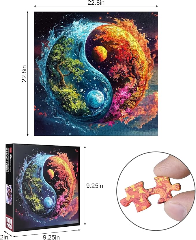 1000pcs Yin Yang Ice Fire Theme Paper Puzzle - Yin Yang Bagua in Chinese Culture, Large Puzzle Toy Adult Game Gift - Family Interactive Game Puzzle DIY Home Decoration Brain Challenge Gift