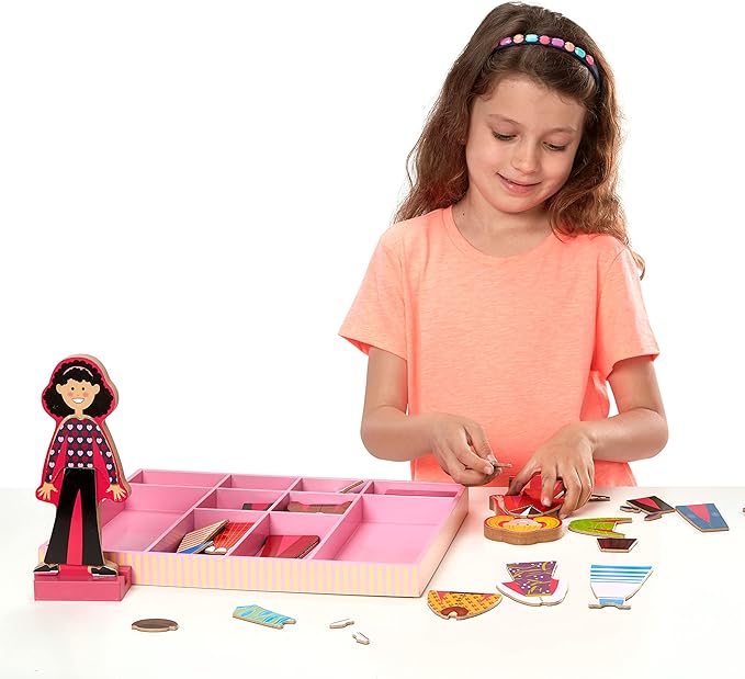 Melissa & Doug Abby and Emma Deluxe Magnetic Wooden Dress-Up Dolls Play Set (55+ pcs) Magnetic Paper Dolls for Kids Ages 3+