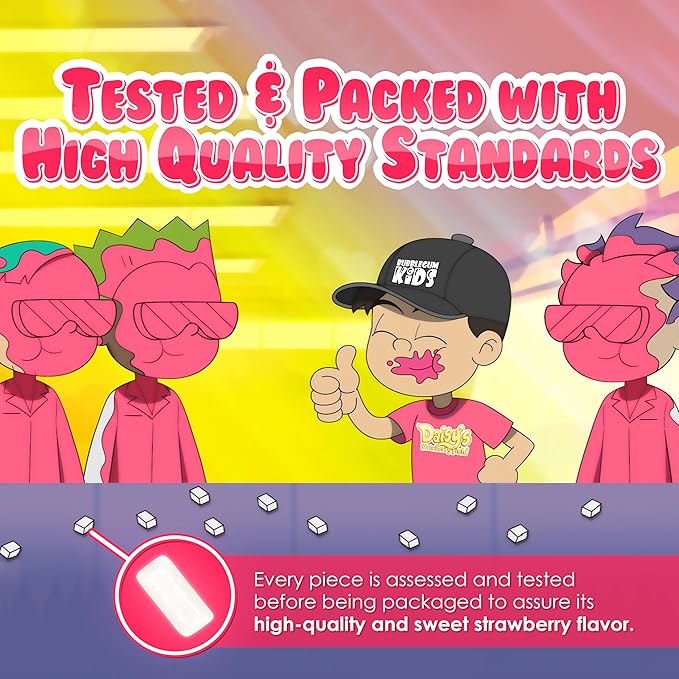 Bubblegum Kids Sugar Free Gum - For Kids and Adults - Vegan Friendly - Retro, Parent Approved Bubble Gum with Burst of Sweet Flavor - Daisy's Strawberry Field (Strawberry Flavor)