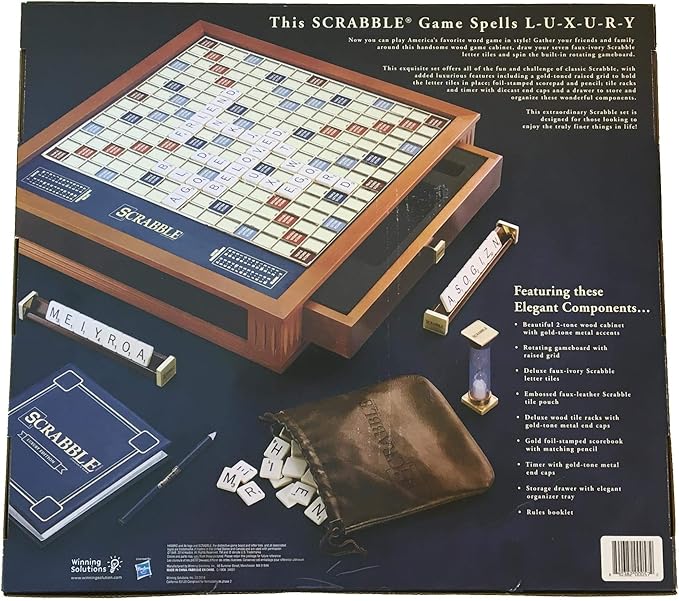 WS Game Company Scrabble Trophy Luxury Edition with Rotating Wooden Game Board