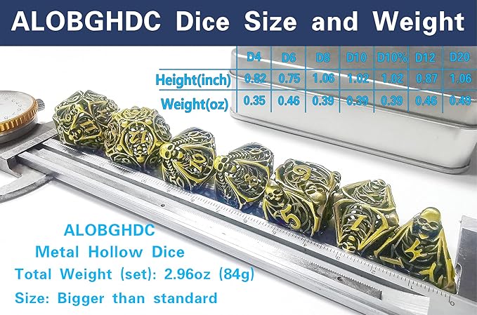 Metal DND Dice Set Skull Dungeons and Dragon Dice Set Hollow Polyhedral Magic 7 PCS Dice Set with Gift Metal Box for Dungeons and Dragons Table Games Play Cards MTG(Skull_Ancient Bronze)