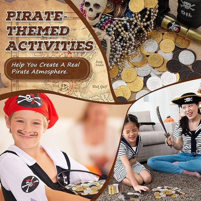 Hanaive 100 Pcs Metal Pirate Coins Treasure Chest Spanish Doubloon Fake Coins Tokens for Kids Board Games Pirate Party Cosplay (Classic Style)
