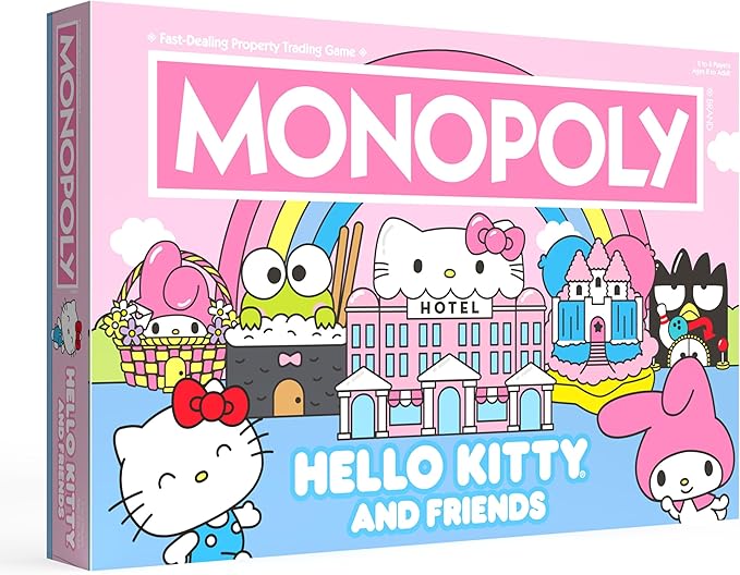Monopoly: Hello Kitty and Friends, Buy, Sell, Trade Buildings from The Animated Series, Featuring My Melody, Badtz-Maru, Keroppi, Classic Monopoly Game, Officially-Licensed Hello Kitty Merchandise
