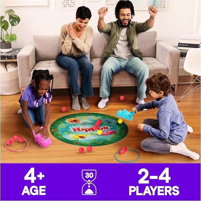 Spin Master Games, Hungry Hungry Hippos Giant Edition, Family Game for Indoor & Outdoor Fun with Oversized Board, Preschool Activity, Family & Kids, 2-4 Players, Ages 4 & Up