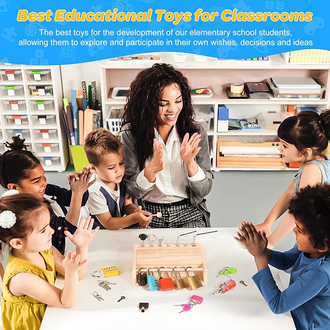 Montessori Toys for 3 4 5 Year Old,Montessori Screwdriver Board Set-Lock and Key Toy,Kids Tool Set,Preschool Learning Sensory - Fine Motor Skills - STEM Toys(8 Locks and Keys)