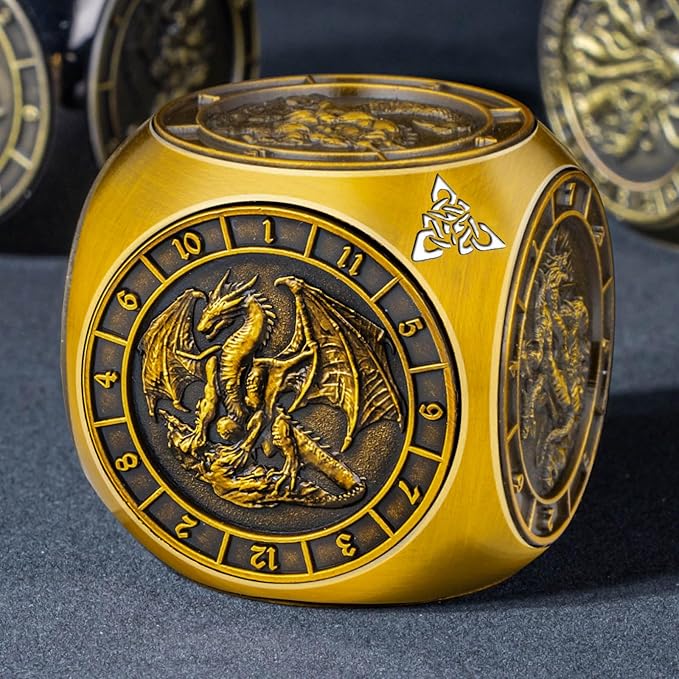 7 in 1 Spinner DND Dice Set D&D, Metal D and D Dice with Gift Box, Dungeons Dragons Role Playing Dice, Gold