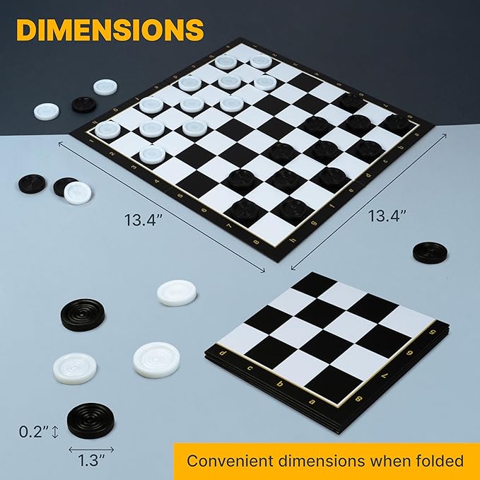 Checkers Board Game with 30 Checkers Pieces - Classic Board Game for Kids and Adults