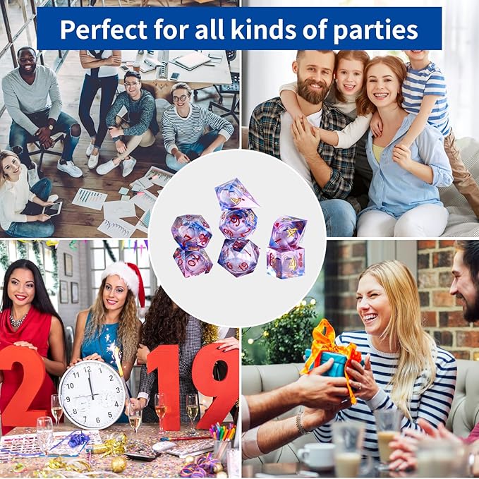 Evil Eye D20 Dices Moving Eyes Dice DND Dice Set with Moving Eye Inside Sharp Corners Dices Dungeons and Dragons Polyhedral Role Playing Gaming Dices D20 Dice 7 Set Halloween Dices Red