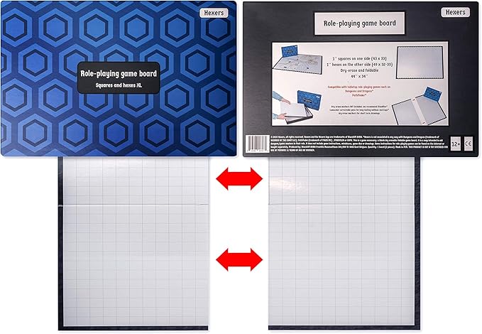 Hexers XL Role-Playing Game Board, Vinyl Mat Alternative Compatible with Dungeons and Dragons DND, Pathfinder, RPG, 44 inches on 34 inches with 1 inch Squares and Hexes, Foldable and Dry Erase
