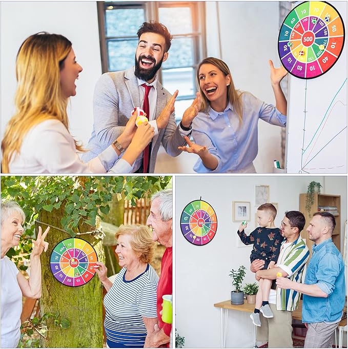 Hungdao 3 Sets Carnival Games Combo Set, Dart Board with Balls Plastic Cones Ring Bean Bags Toss Game for Boys Girls Adults Family Birthday Yard Indoor Outdoor(Vibrant Color, Fun Style)