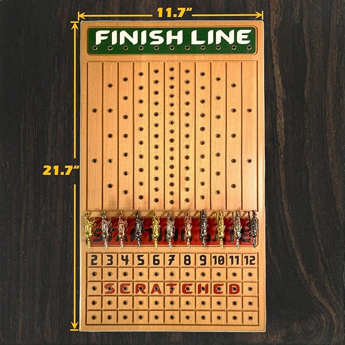 Horse Racing Game for Adults, Horse Race Board Game with 11 Luxurious Metal Horses (Gold, Silver, Black, Rose Gold), 22” Beech Wood Horse Race Game Board, Dice & Golden Card Included (Beech)