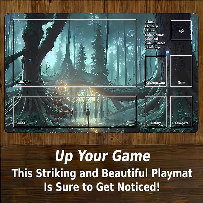 MTG Playmat, Game Play Mat for MTG TCG 24 x 14 inches Trading Card Inked Game Playmats with Storage Bag Smooth Rubber Surface Battle Game (Playmat 1)