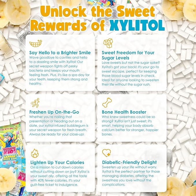 Bubblegum Kids Sugar Free Gum - For Kids and Adults - Vegan Friendly - Retro, Parent Approved Bubble Gum with Burst of Sweet Flavor - Hannah's Frozen Banana (Banana 3-Pack)