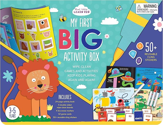 Parragon My First Big Activity Box for Kids Ages 3-5: Wipe Clean Boards, Activity Book, Game Cards, Reusable Stickers & Dry Erase Markers - Mazes, Search & Find, Games, & More!