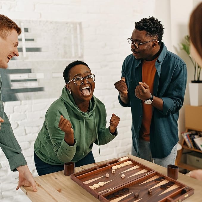ropoda Sapele Wood Backgammon Board Game Set (15 Inches) for Adults and Kids - Classic Board Strategy Game - Portable and Travel Backgammon Set with Wooden Playing Pieces and Accessories